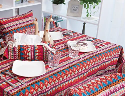 SXSHOME Fabric Linen Tablecloths for Rectangle Kitchen Dining Room Tables Outdoor Picnics Camping 55x86 Inch Bohemian Red