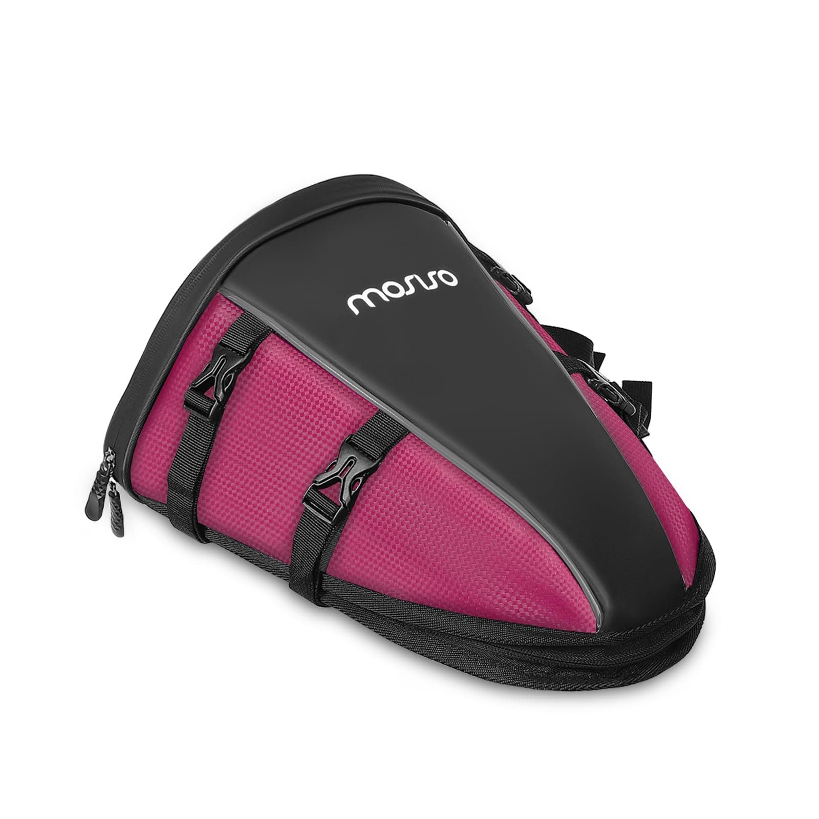 MOSISO Motorcycle Tail Bag Multifunctional Waterproof Polyester Storage Saddle Bag, 10L Outdoor Sports Motorbike Rear Seat Light Tank Handbag Tool Carry Pouch with Shoulder Strap, Rose Red