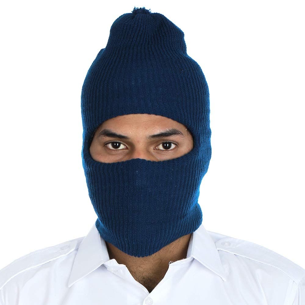 AMS Balaclava Cap Woolen Cap Monkey Cap Beanie with Muffler Winter Cap Woolen Cap Blue