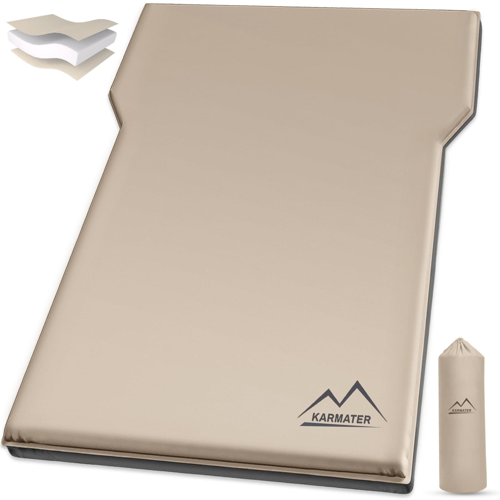 M KARMATER SUV Self Inflating Sleeping Pad, 2-Inch-Thick Memory Foam Car Camping Bed for 2 Persons, Fast Inflating in 20s, Insulated Camping Sleeping Pad for 4-Season