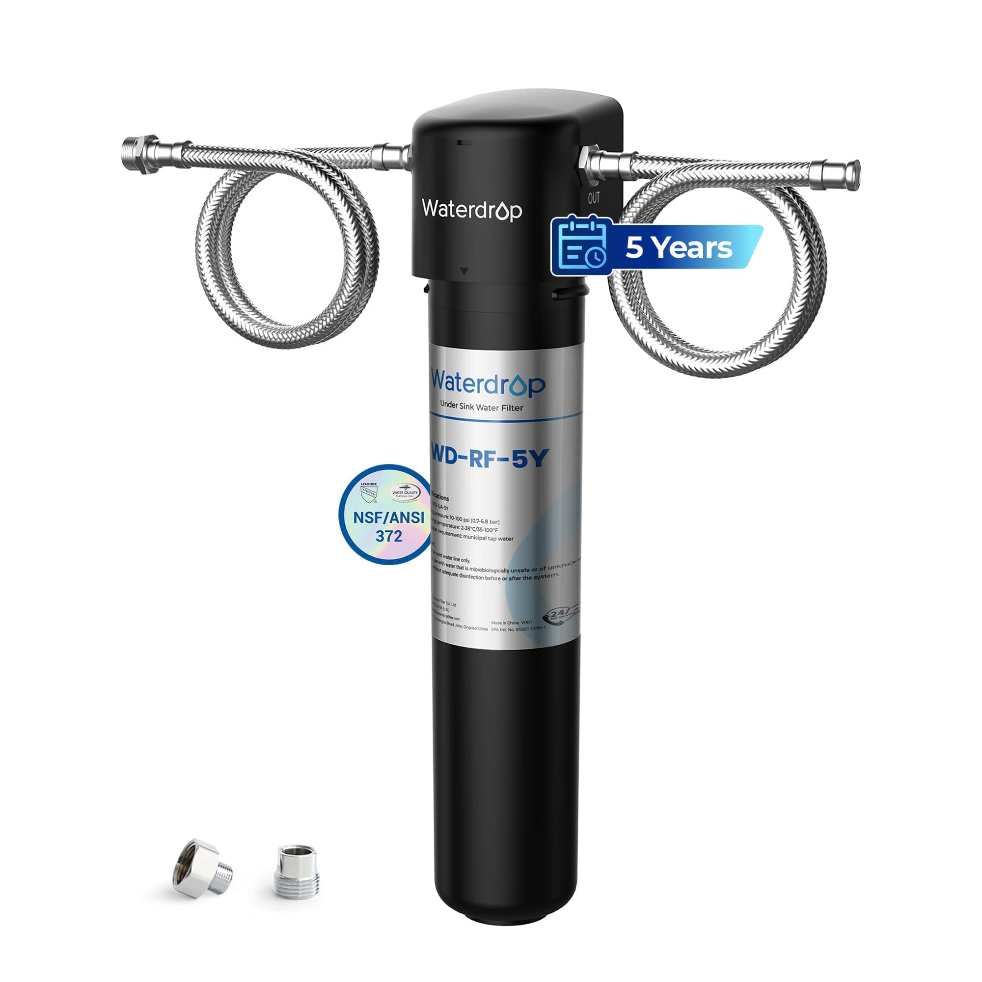 Waterdrop UA-5Y 𝟓 𝐘𝐞𝐚𝐫𝐬 Under Sink Water Filter System, Ultra Long Life, Reduces Lead, Chlorine, Bad Taste & Odor, Water Filter for Sink Faucet Direct Connect to Kitchen Faucet, USA Tech