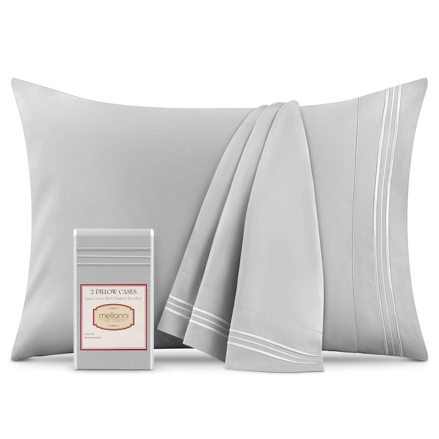 Mellanni Pillow Cases - Luxury, Extra Soft, Cooling Pillow Covers - 2 PC Iconic Collection Pillowcases - Envelope Closure (King 20" x 40", Light Gray)