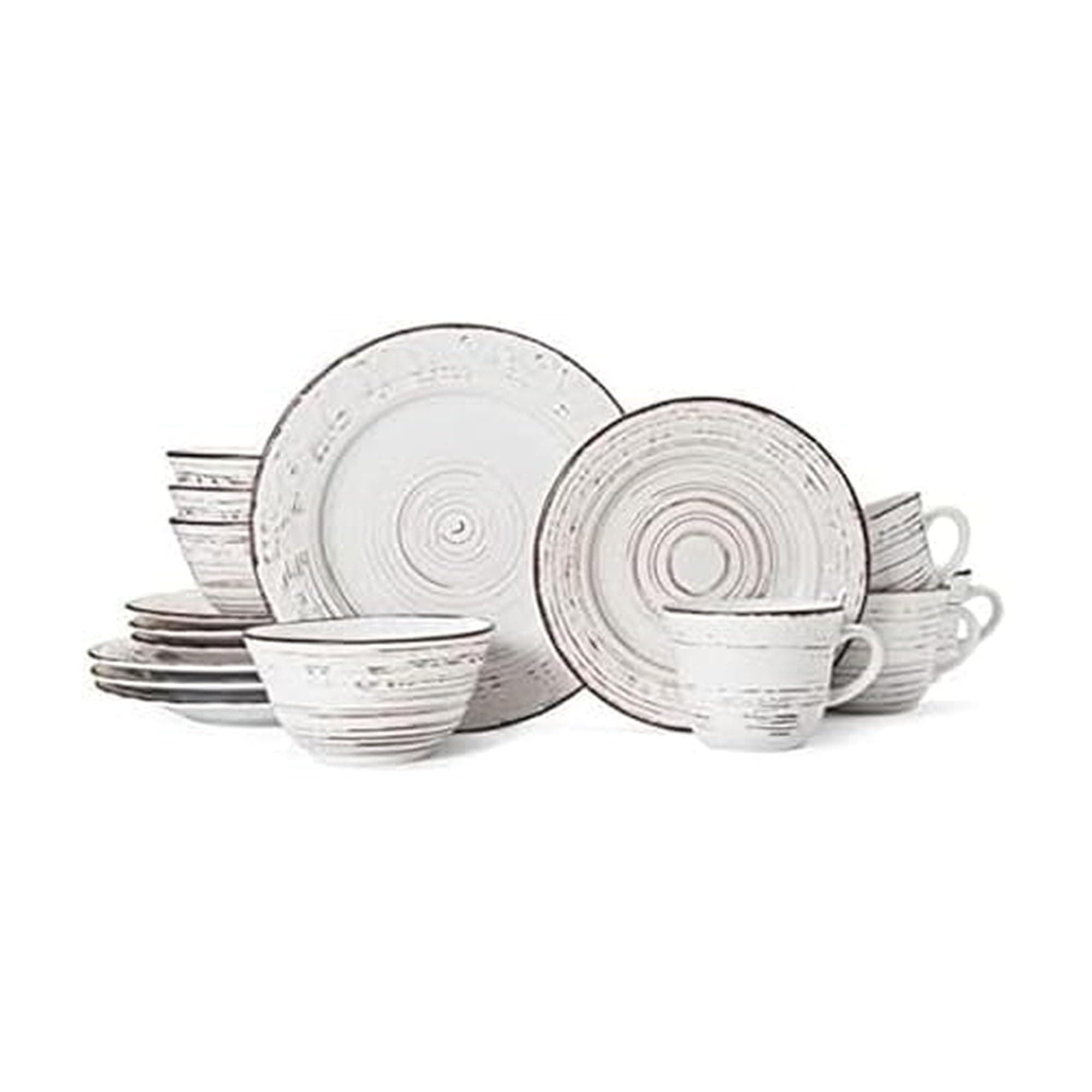 Pfaltzgraff Trellis White 16-Piece Stoneware Dinnerware Set, Service for 4, Distressed White Finish, Microwave & Dishwasher Safe Plates and Bowls
