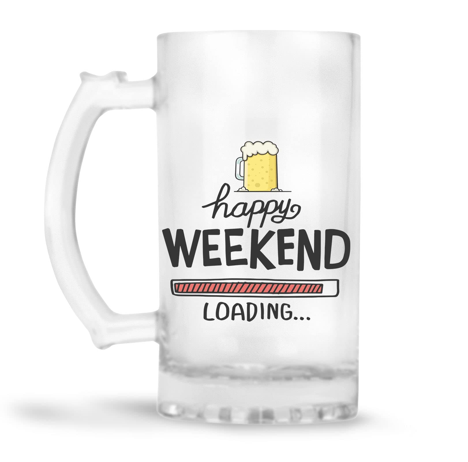 Glass Printed Beer Mug with Handle Gift for Men Dad Brother Husband Son Boyfriend Friends (470 ml)(BRMUG-3, Transparent