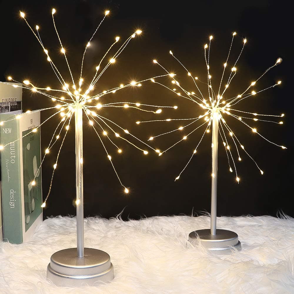 AWEHIRU Whonline 2pcs 180 LED Firework Copper String Lights Starburst Lights Dandelion String Lights Bouquet Shape Fairy Lights for Home Party Wedding Decoration (Warm White)