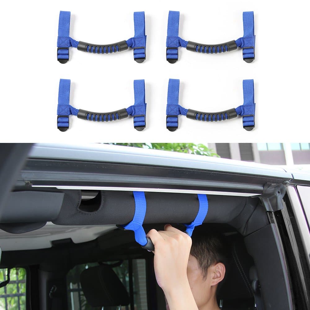 4 PCS Grab Handles Grip Handle Holder Roll Bar Grab Handles For Jeep Wrangler JL JK Unlimited Rubicon 1987-2018(Blue)