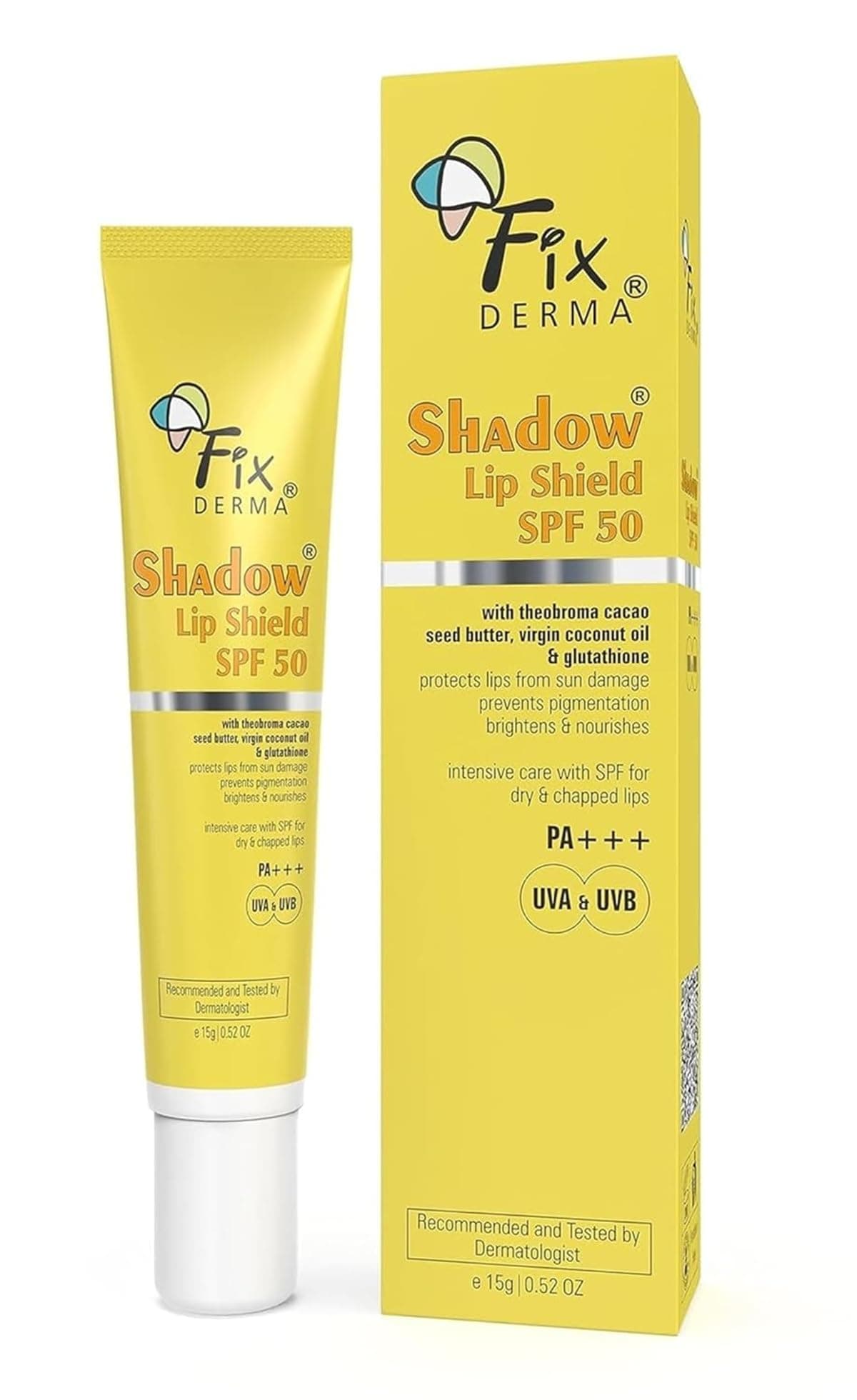 Shadow SPF 50 Lip Shield | Lip Balm SPF 50 with Theobroma Cacao Seed Butter, Virgin Coconut Oil & Glutathione | Prevents Pigmentation & Sun Damage | PA+++, Sun Protector UVA & UVB - 15gm