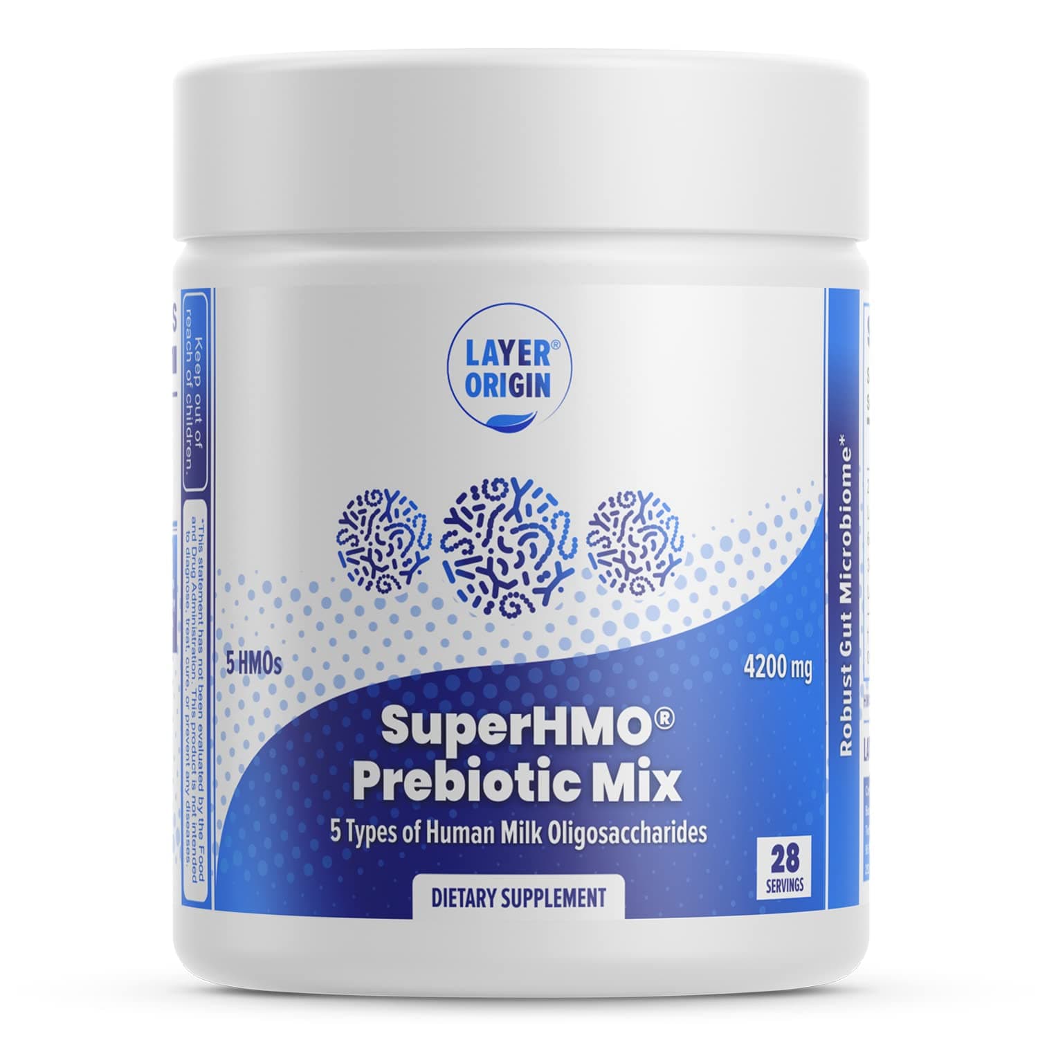 Layer Origin SuperHMO Prebiotic Mix with 5-HMO Prebiotic Fiber for Gut, Digestion, Brain Health - Powder, 28 Servings