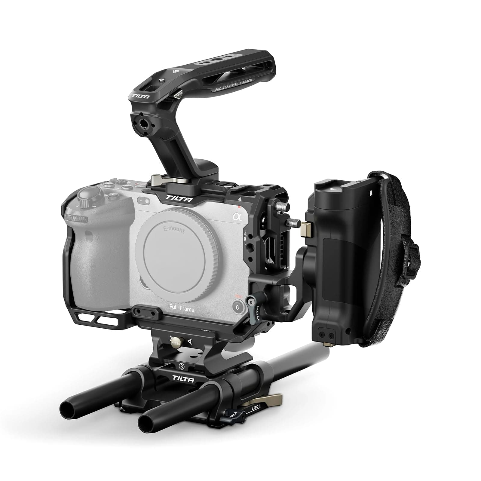 Tilta FX3 FX30 Cage, Full Camera Cage Compatible with Sony FX3/FX30 Pro Kit with HDMI Cable Clamp, Top Handle, Left Side Advanced Power Handle and 15mm LWS Baseplate - Black TA-T16-C-B