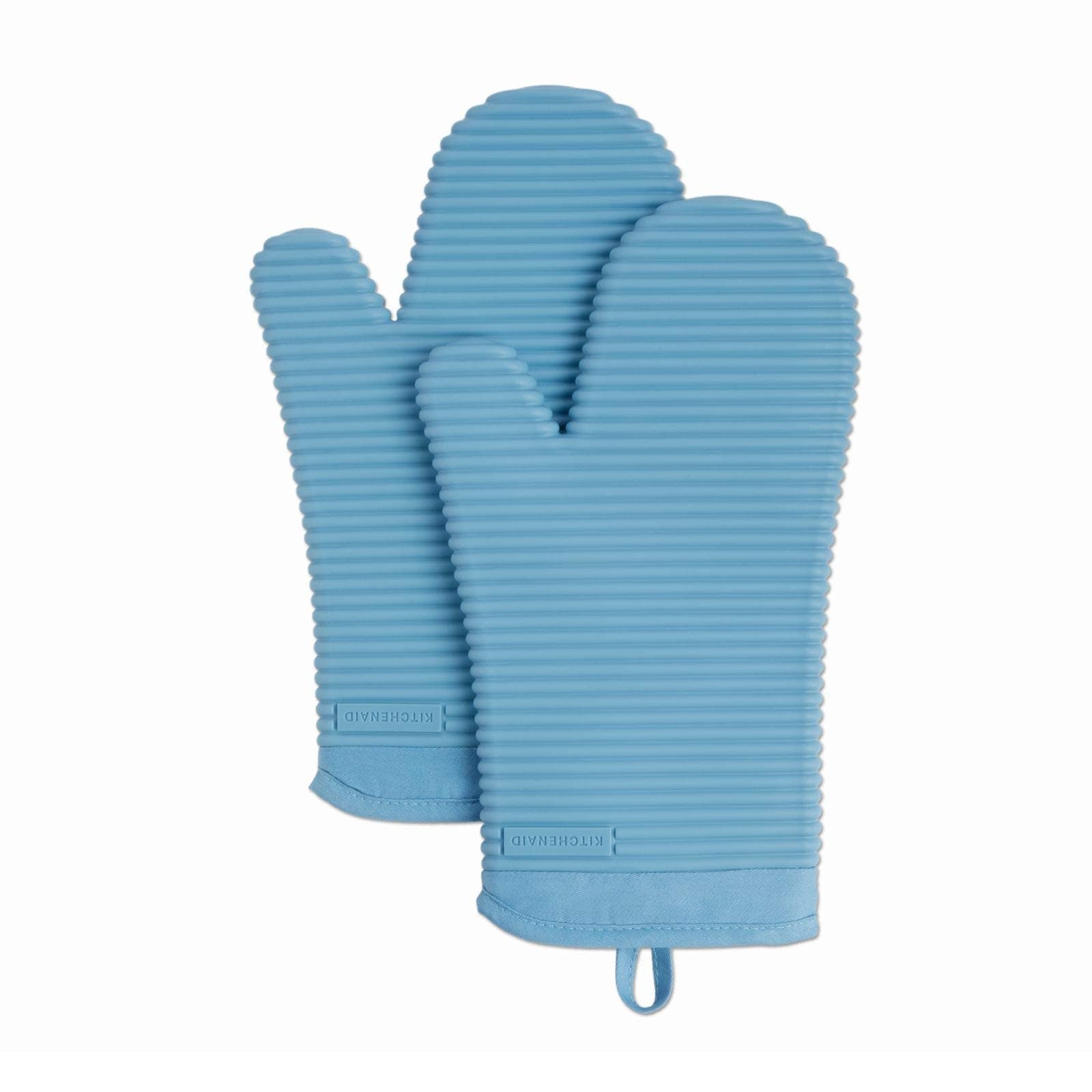 Ribbed Soft Silicone Oven Mitt 2-Pack Set, 7.5"x13", Blue Velvet
