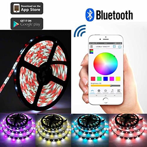 Toogod Smart RGB + White LED Strip Light Kit,Bluetooth App Controlled with iPhone iOS Android,Party KTV Disco Christmas RGBW Strip Light,DC12V 16.5ft +Controller + Power (RGBW IP65 Waterproof kit)