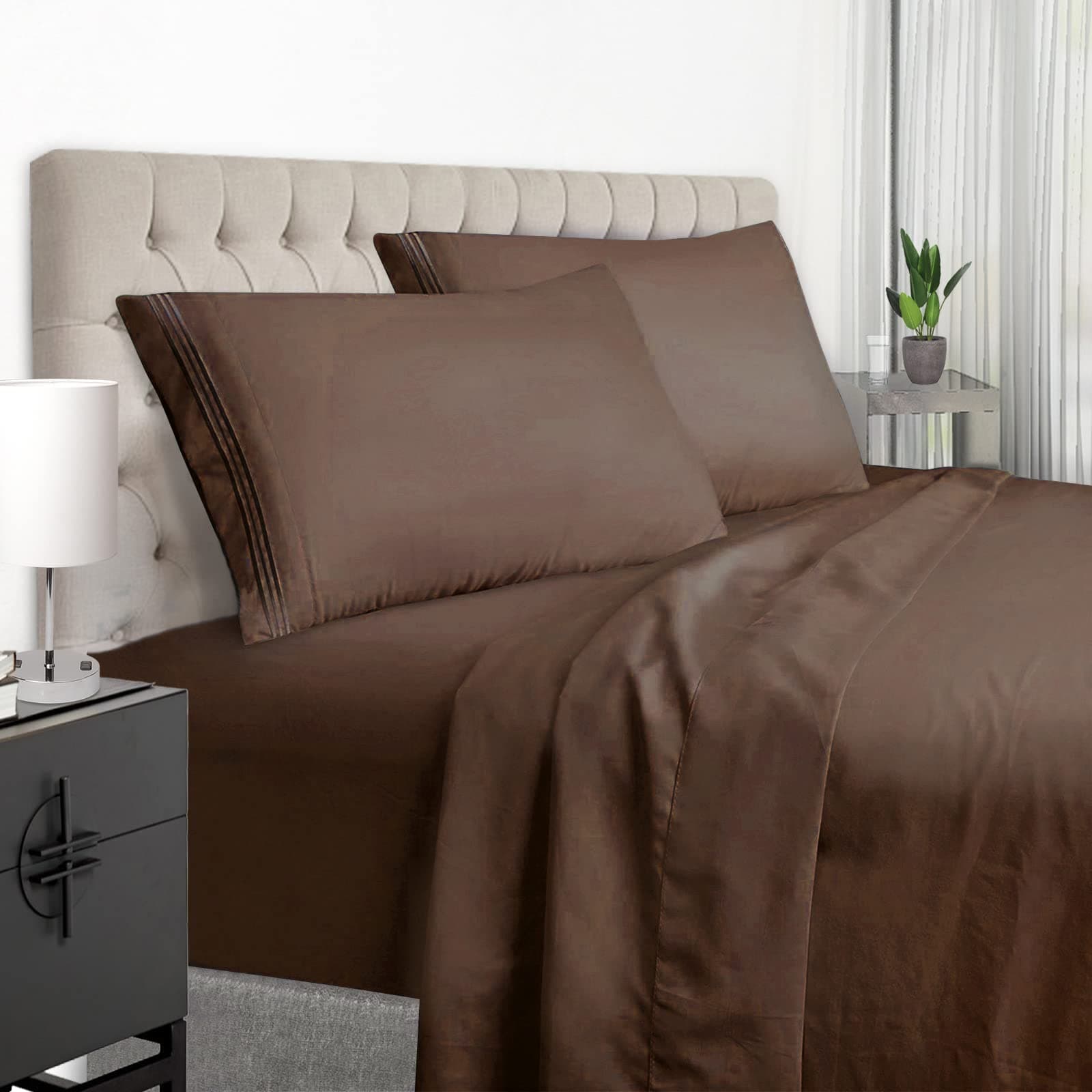 Brown King Size Bed Sheet Set - Deep Pocket to 21 inches Mattress 4 Piece - Premium Bedding Sheets & Pillowcases Collection - Extra Soft ,Wrinkle, Fade, Stain Resistant