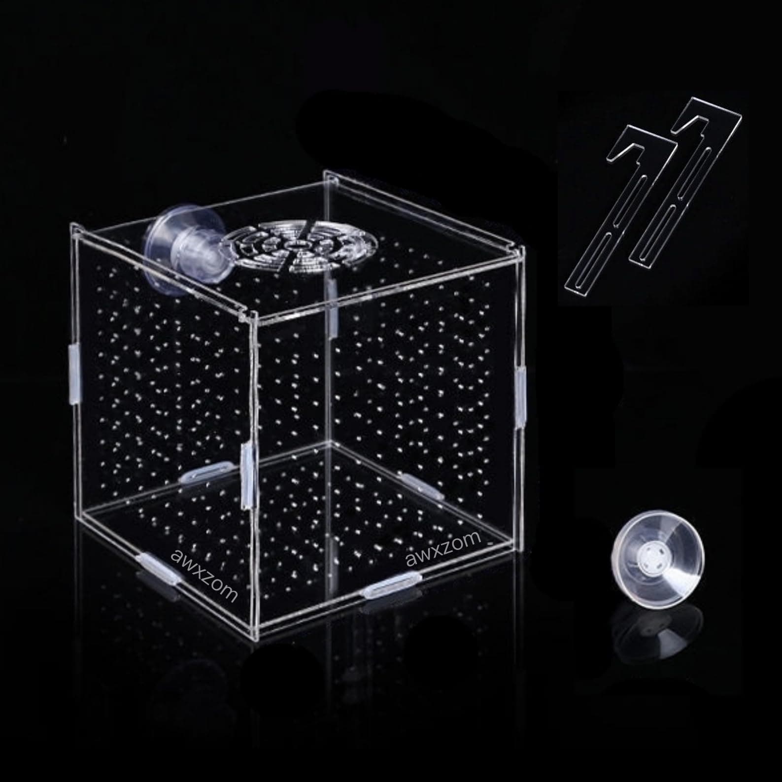 Acrylic Fish breeding Box, Acrylic Fish Isolation Box, Fish Separator for Aquarium, Hatchery Incubator with Suction Cups for Small Baby Fishes Shrimp Clownfish Guppy (3.9 * 3.9 * 3.9inch)