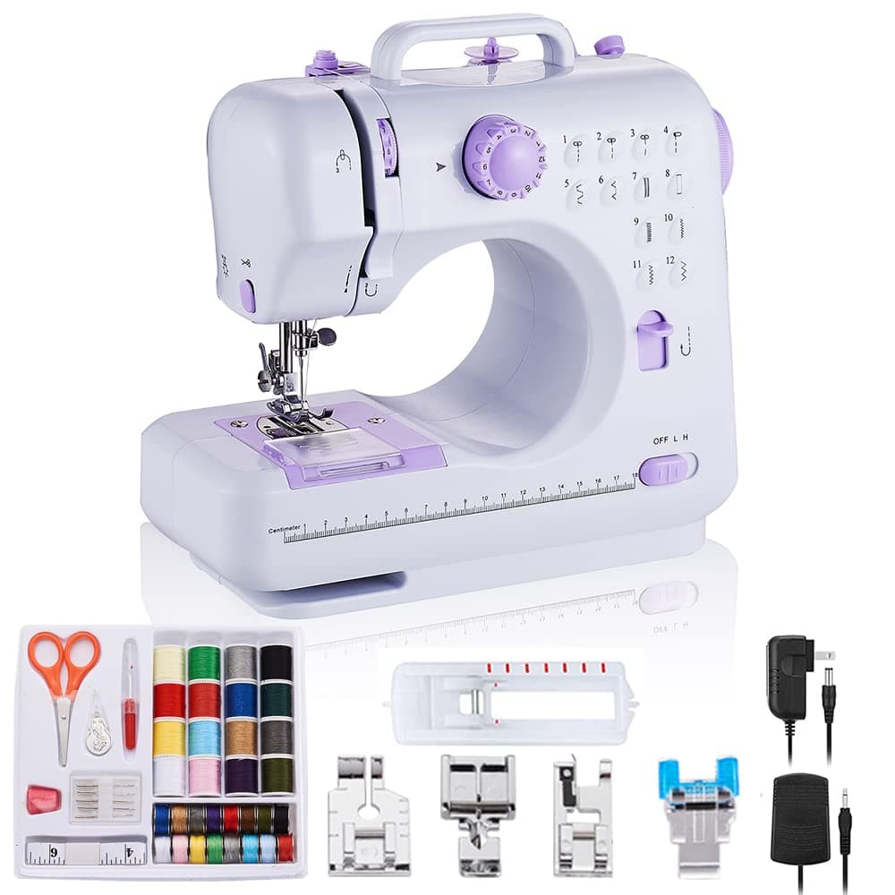 Sewing Machine Portable mini Electric Sewing Machine for beginners 12 Built-in Stitches 2 Speed with Foot Pedal,Light, Storage Drawer.