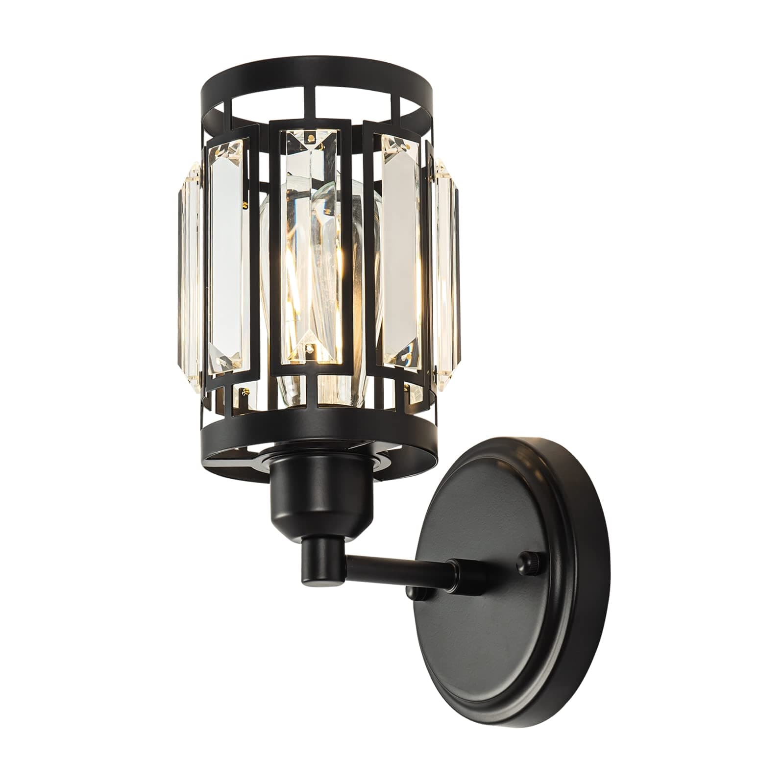 1 Light Crystal Wall Sconce Lighting with Black Finish, Modern Wall Light Fixture Living Room Bed Room, Over Mirror Vanity Light Bathroom Dressroom E26