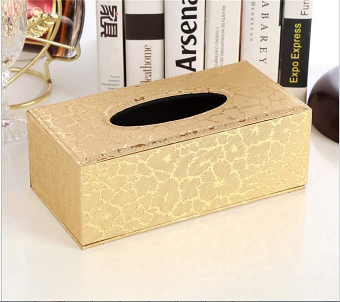 Leather Tissue Box Holder - Waterproof Rectangular Tissue Box Cover Vintage Napkin Paper Holder for Home,Office&Car Decor (Gold)