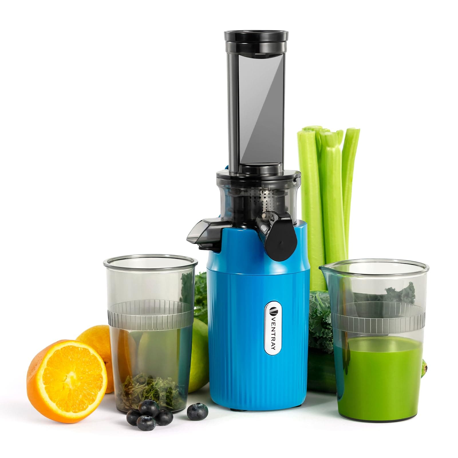 Ventray Ginnie Mini Cold Press Juicer, Small Slow Masticating Juicer for Vegetables and Fruits, High Juice Yield, Easy to Clean, Space-Saving, Fit for Personal/Travel/Picnic/Office - Blue