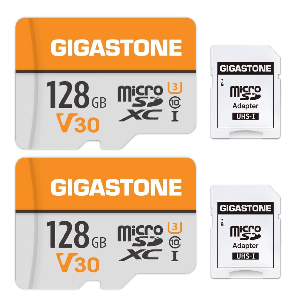 GIGASTONE 128GB Micro SD Card 2-Pack, A1 V30 4K Video Recording, Compatible with Security Camera, Dash cam, Drone, 95MB/s MicroSDXC Memory Card UHS-I Class 10, with 2 SD Adapter