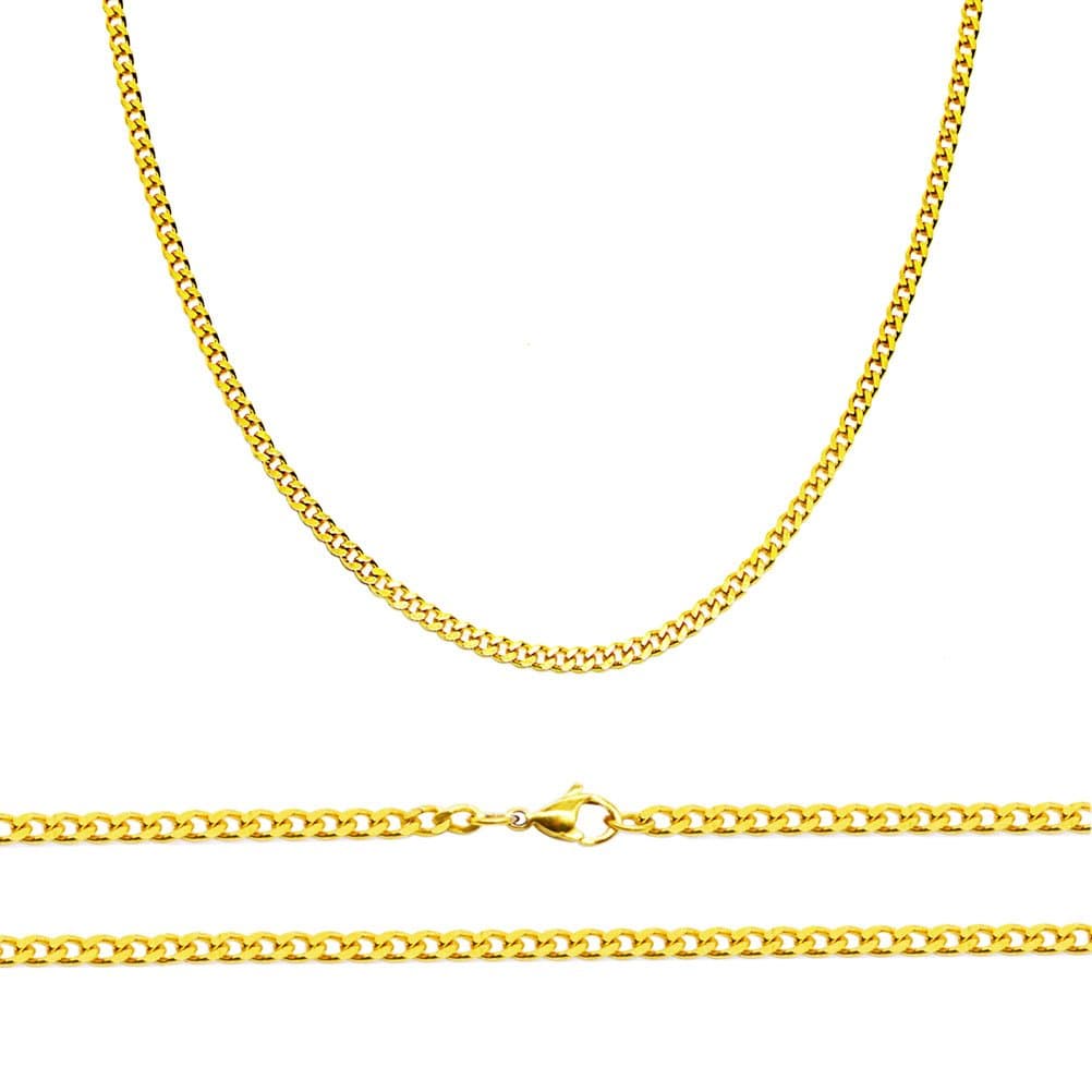 Aplstar Solid Gold Curb Chain Necklace 2mm thick 18ct Real Gold Plated Size: 16 18 20 22 24 inch/40 46 50 55 60 cm