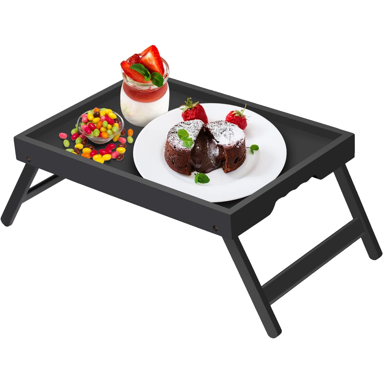 Bed Tray Table with Folding Legs,Bamboo Breakfast in Bed for TV Table, Laptop Computer Tray,Eating,Snack Tray(Black)