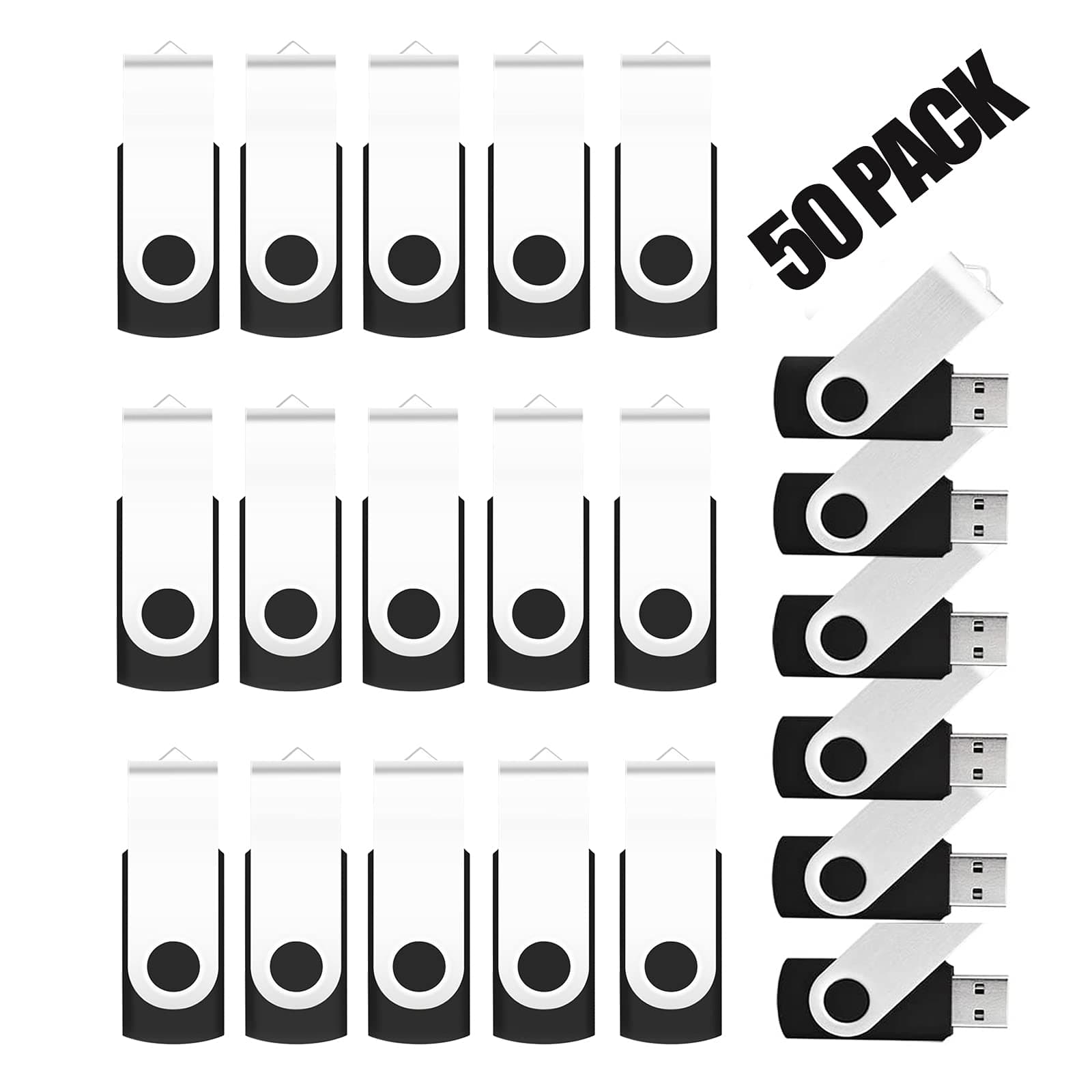 EASTBULL 50 Pack 4GB Bulk Flash Drive USB 2.0 4GB Flash Drives Pack Thumb Drives Bulk Swivel Bulk USB Drives, Black