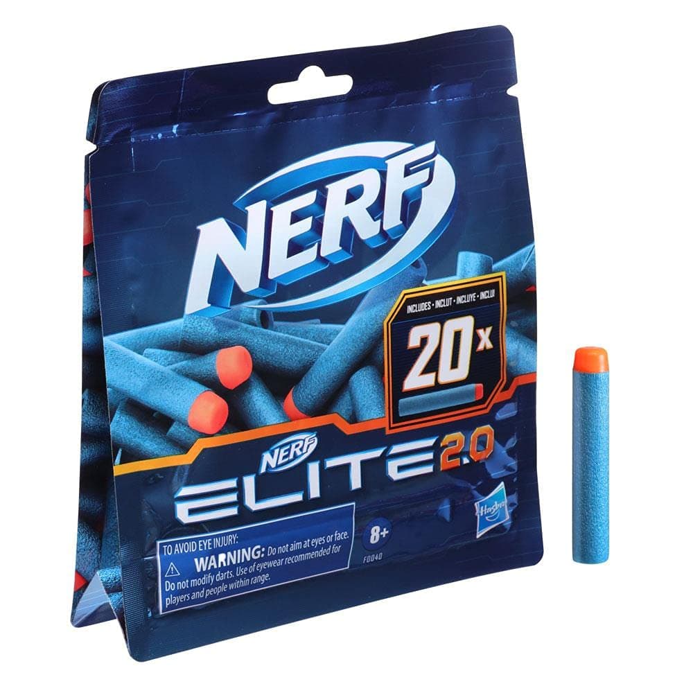 Elite 2.0 20 Dart Refill Pack 20 Official Nerf Foam Darts For Nerf Elite 2.0 Blasters Compatible With All Nerf Elite Blasters, Multicolor, F0040EU5