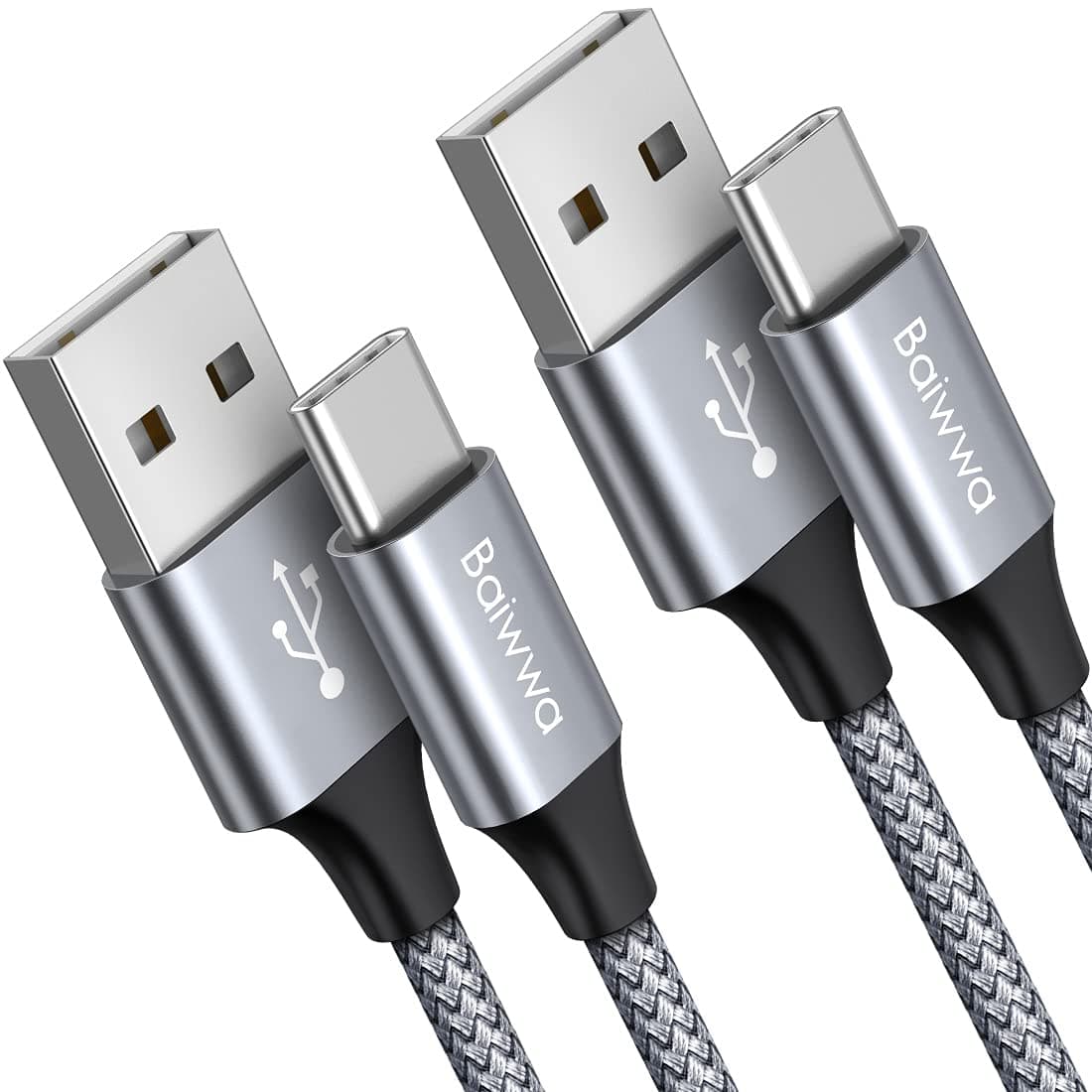 Baiwwa USB to USB C Cable 1m 2Pack, USB A to USB C Charger Cable, 3A Fast Charging USBC Lead Compatible with Samsung Galaxy S23 S24 S22 S21 S20 Plus, A53 A55 A15 A25, and More -Grey