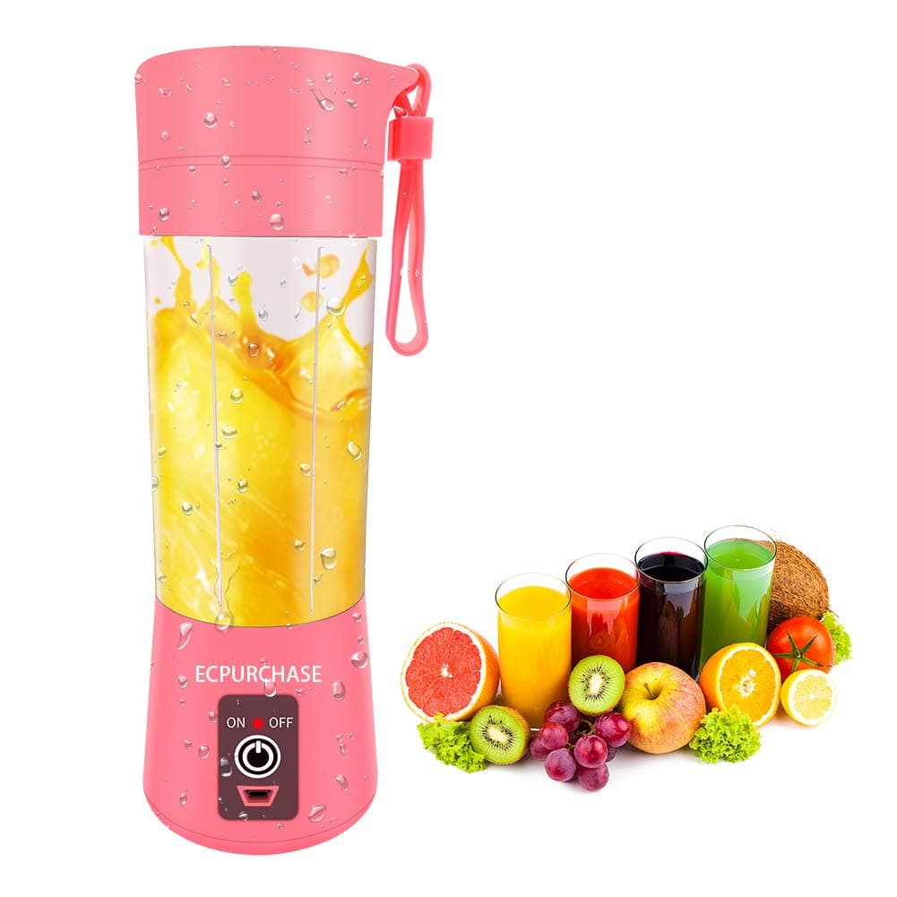 Portable Blender USB Rechargeable, Small Blender Single Serve, Personal Size Blender Travel Blender Juicer Cup 380ml (Pink)
