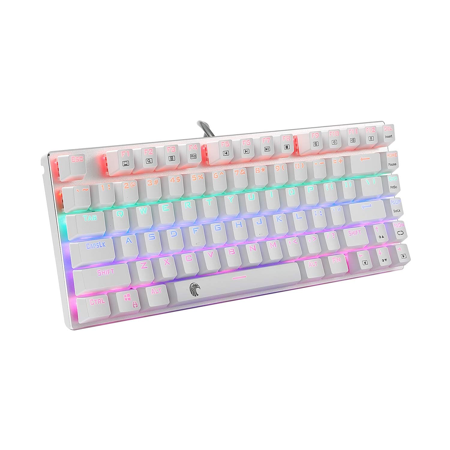 60% Mechanical Gaming Keyboard, E-Element Z88 with Brown Switches, Rainbow LED Backlit, Water Resistant, Compact 81 Keys Anti-Ghost, White and Silver