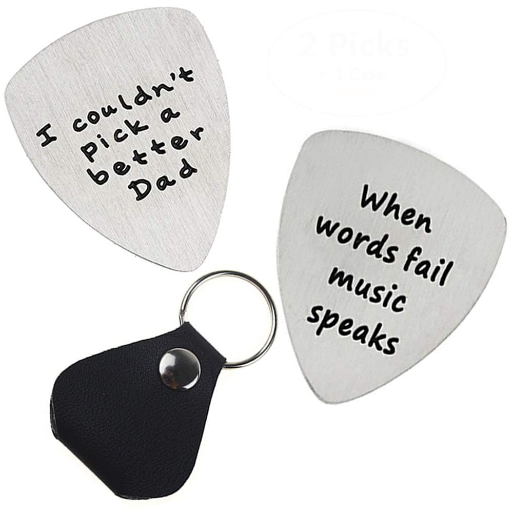 Father's Day Gift I Couldn’t Pick A Better Dad Musical Guitar Pick Jewelry Gift for Daddy Papa Father 2 Pack with 1 Leather Guitar Pick Holder