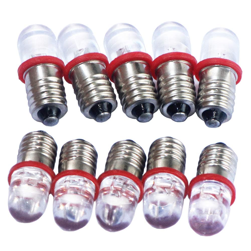 GutReise 10pcs E10 Screw DC3V Red Spot Led Bulb Light Lamps +10pcs E10 Base (DC3V, Red)