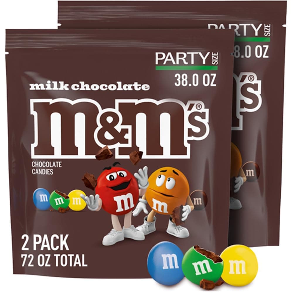 M&M'S Milk Chocolate Candy, Party Size, 38 oz Resealable Bag, Pack of 2, for Parties, Baking and Sharing