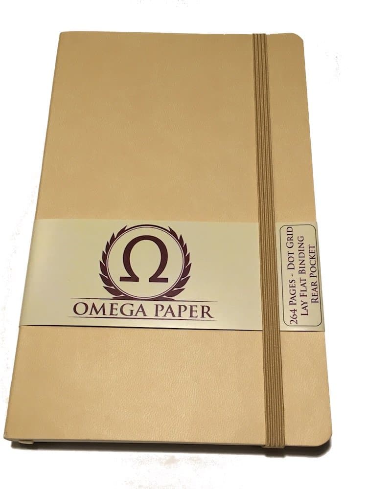 Omega Paper - Dot Grid Notebook/Bullet Journal - 264 Pages - Large - 5" x 8" - Beige