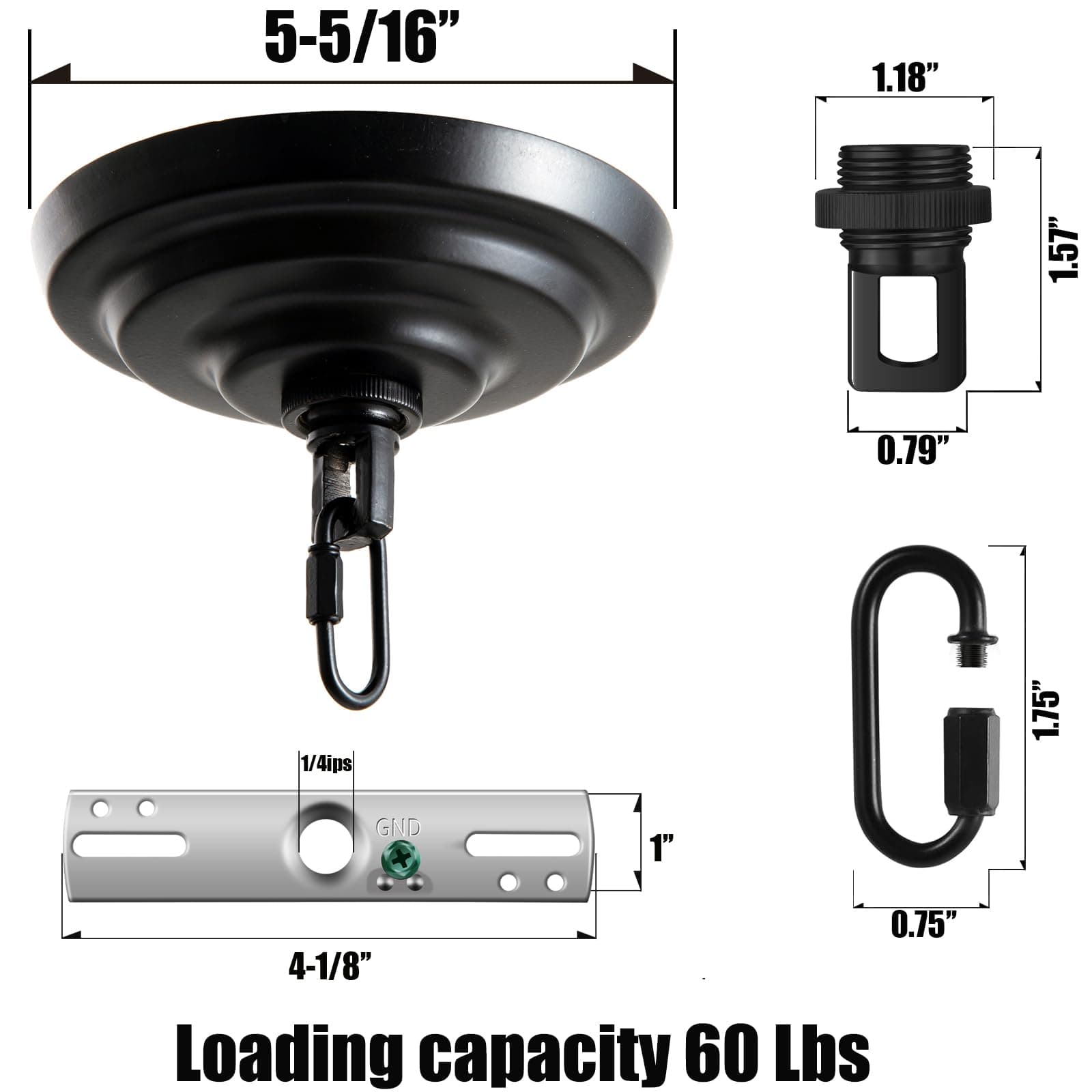 キャノピーキット シャンデリア、ペンダントライト、フラワーバスケットまたはDIYプロジェクト用 (ブラック)