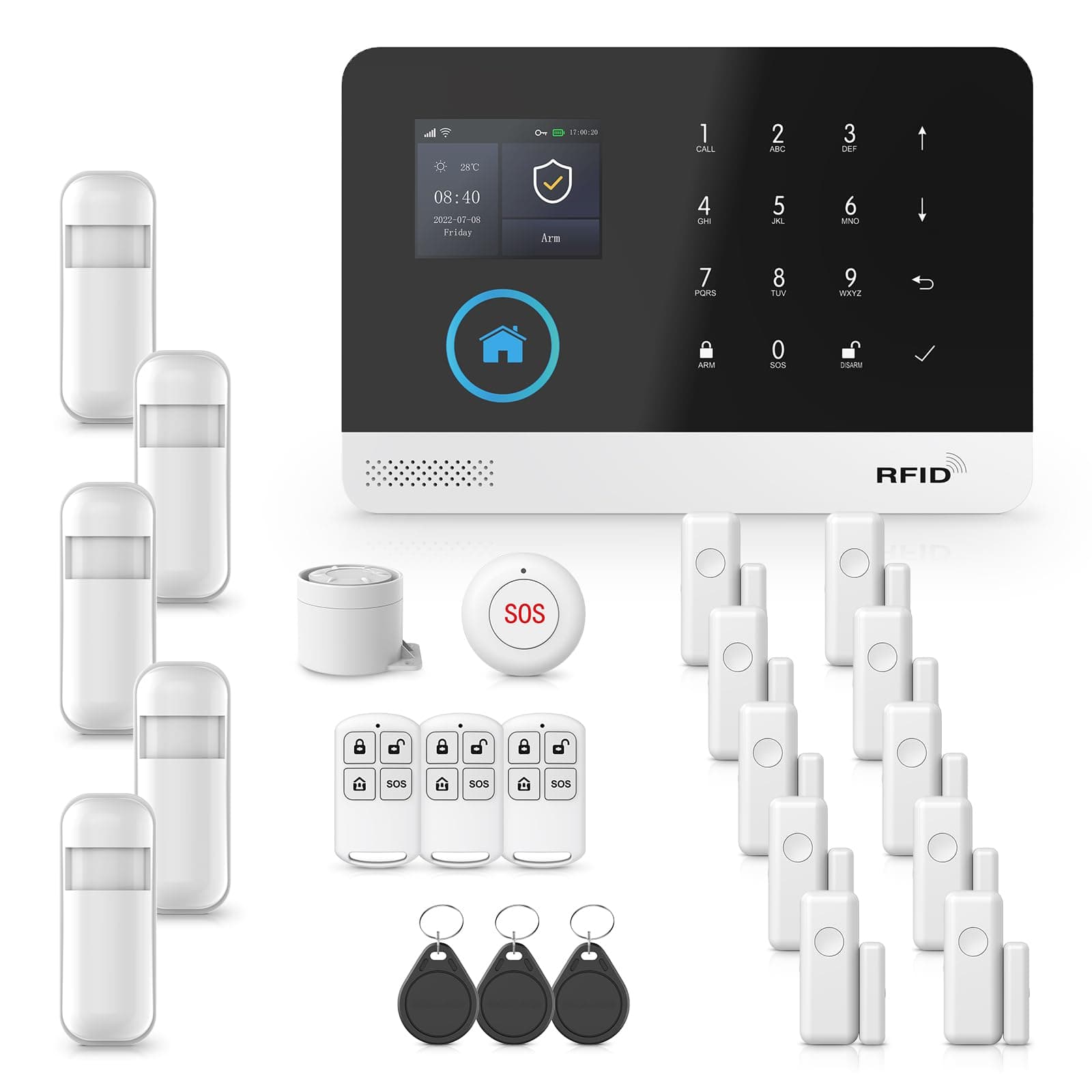 GSM & WIFI Wireless Home Security Systems 2.4-inch LCD Screen, 100+ Sensors, 120dB Siren Smart APP & Alexa Control Scheduled Arm/Disarm & 9-Language Support