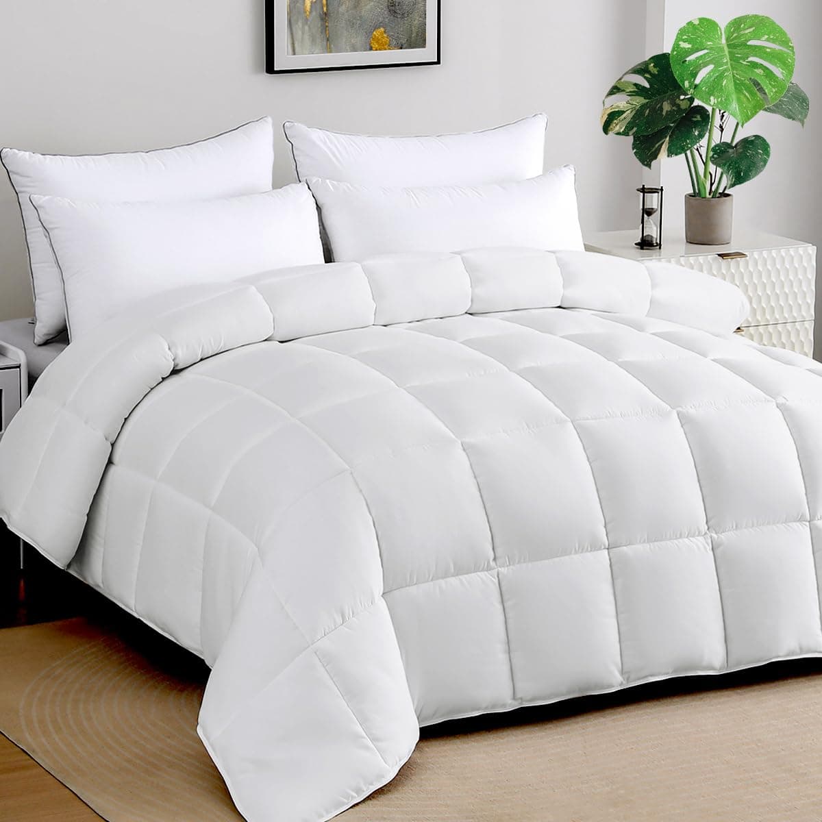 Soft Super Oversized King Comforter 120"x120" - Cloud Soft Marshmallow Puff Lightweight Quilted Down Alternative, Fluffy Breathable Microfiber Duvet Insert w/8 Tabs, All Season, White