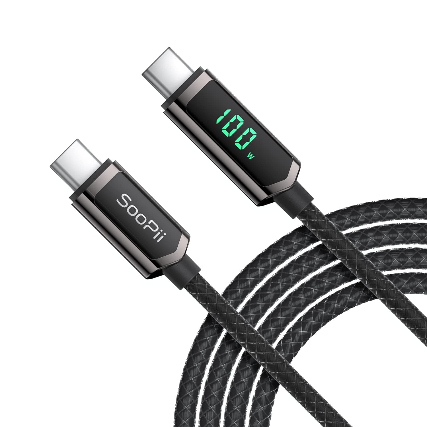 SOOPII 100W USB C to USB C Cable, 4FT Nylon Braided Type-C Cable, PD Fast Charging Cable with LED Display for lPhone 15/15 Pro/15 Plus/15 Pro Max, MacBook Pro, Samsung Galaxy S22/S10, Pixel, LG
