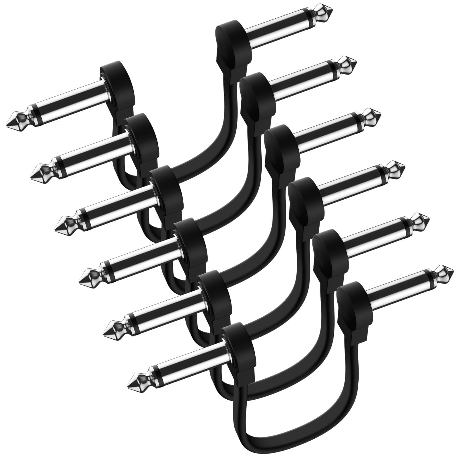 Professional 6 Pack 6 Inch Guitar Patch Cables, Noise Free and Super Durable Flat Guitar Pedal Cable, More Flexible Right Angle Pedal Board Cables, Black
