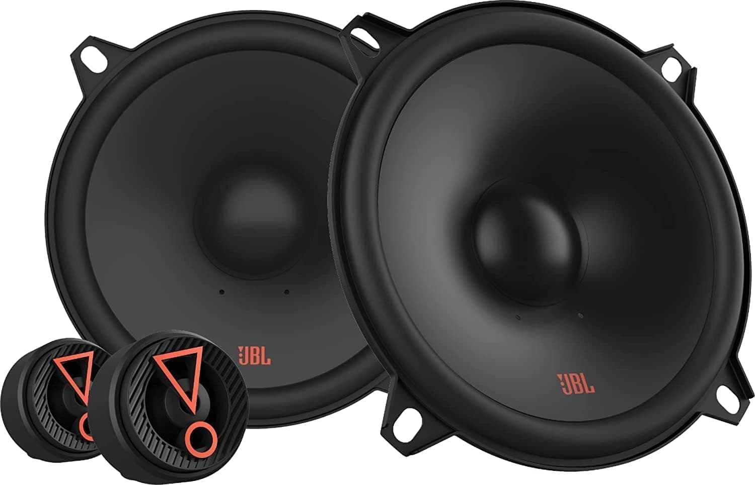 Stage3 507CF 5.25 inch 2-way car component speakers with 45 W RMS and 270 W Peak, 90 dB sensitivity, 3 Ohm, Plus One woofer, edge-driven tweeters, external crossovers included