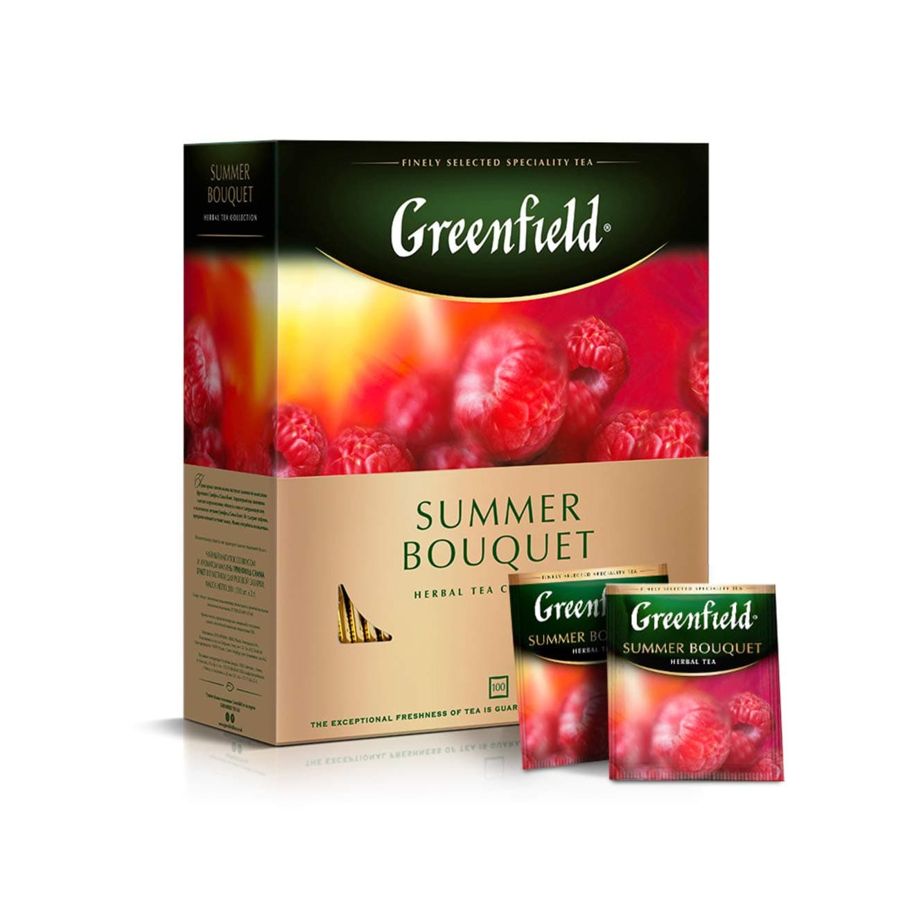 Greenfield Herbal Tea Summer Bouquet - Caffeine-Free Hibiscus Raspberry Rosehip Fruit Tea, 100 Individually Wrapped Tea Bags