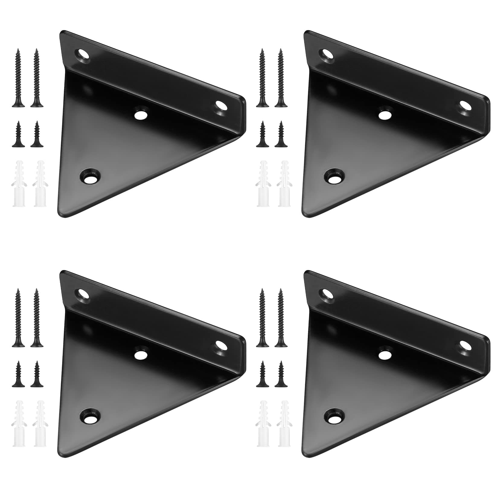 Pack of 4 Floating Shelf Brackets, Invisible Triangle Wall, Hidden Wall Shelf Brackets, Wall Mounted, Heavy Duty Metal for Storage Shelf, Bookshelf(Black)