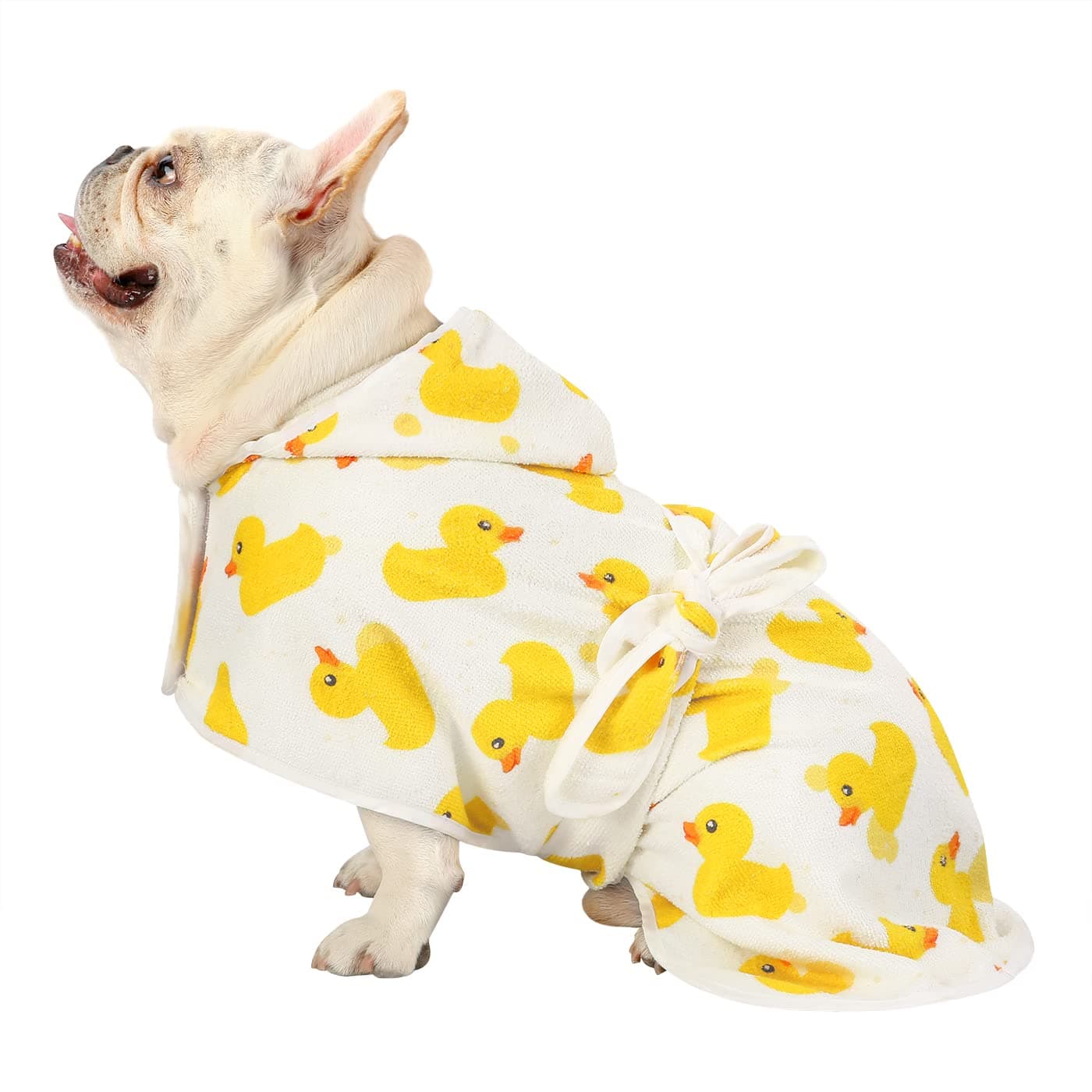 HDEDog Bathrobe Super Absorbent Quick Drying Towel with Hood for All Dog Breeds Sizes S-XXL - White Rubber Ducks - S