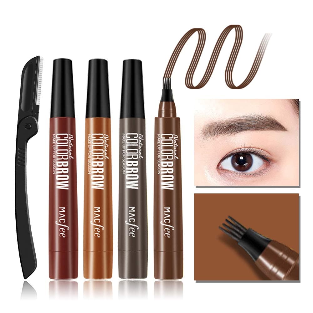 Microblading Eyebrow Tattoo Pen with 1 Eyebrow Razor, Waterproof Fork Tip Eye Brow Pencil Marker, Liquid Applicator for Eyebrows, Creates Natural Looking Brows and Stays on All Day(03# Light Coffee)