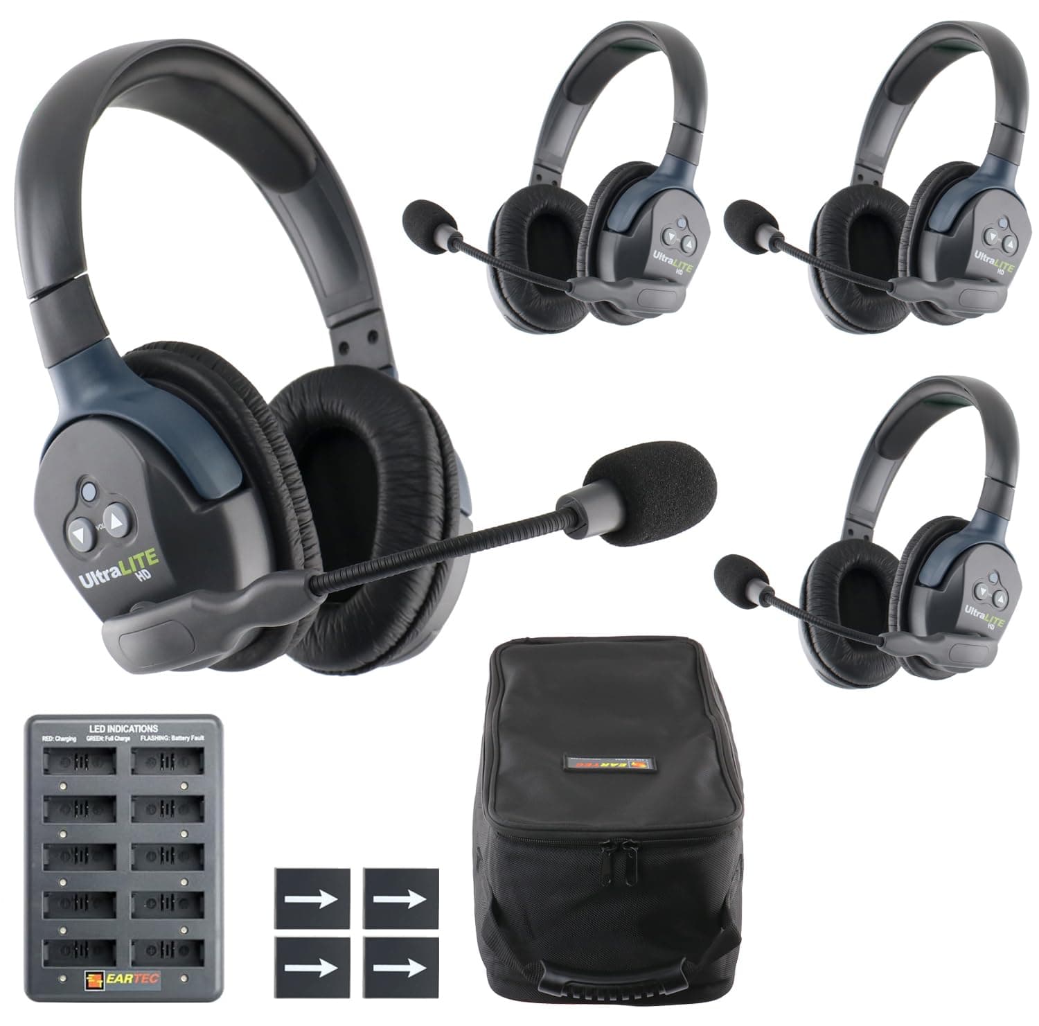 EartecUL4D UltraLITE Full Duplex Wireless Intercom 2 Way Communication System for 4 Users - 1 ULDM Dual-Ear Master Headset and 3-Pack of ULDR Dual Ear Remote Headsets