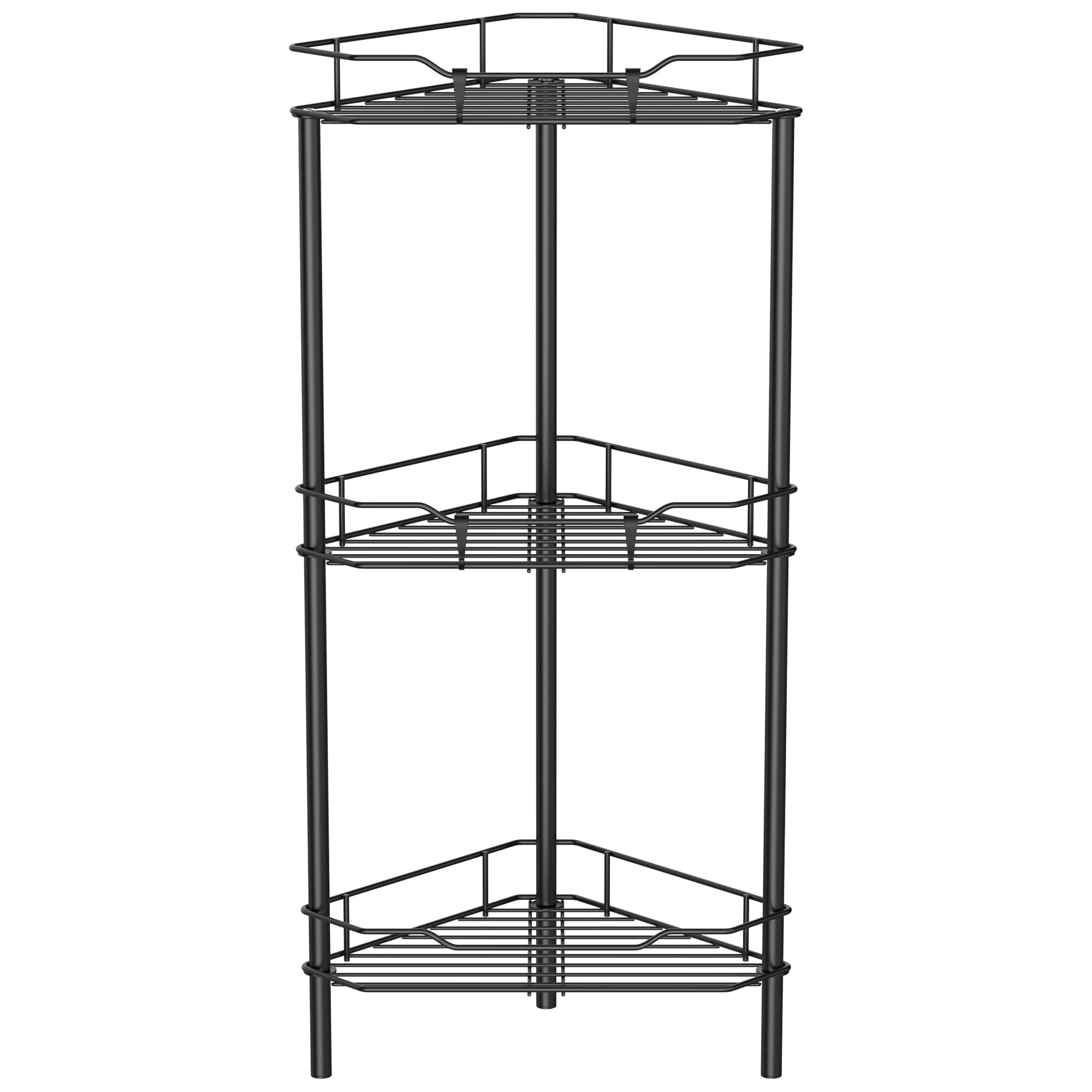 3 Tier Floor Standing Corner Shower Caddy Organizer Shelf with Hooks, Bathroom Shelves Stand Rack, Black