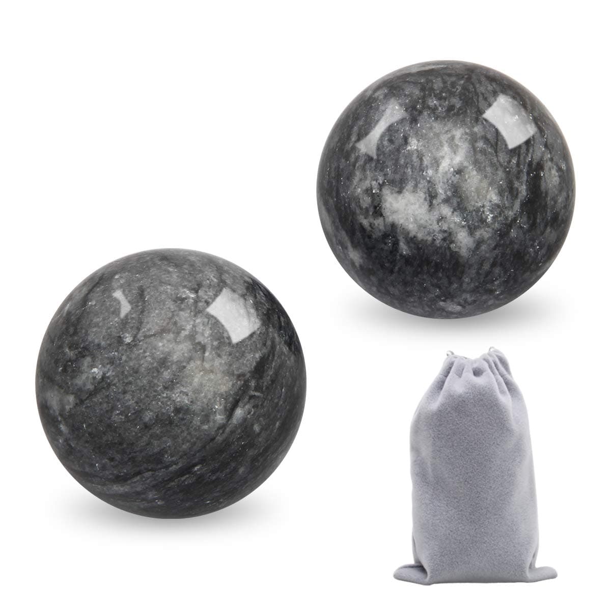 Coolrunner 2' Marble Dark Grey Baoding Balls Chinese Health Stress Relieve Hand Exercise Hand Massage Hand Balls