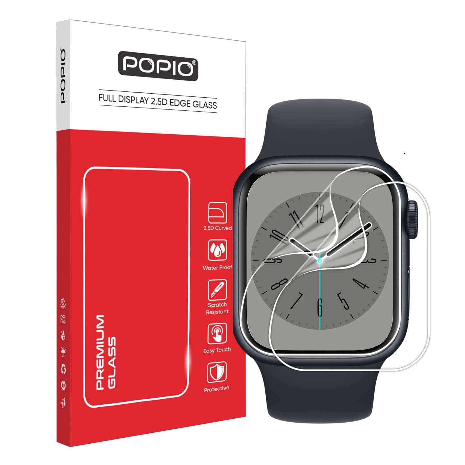 Acrylic Screen Guard Protector Compatible for Apple Watch Series 7 / Series 8 / Series 9, 45mm (Transparent) with Edge to Edge Full Screen Coverage & Easy Installation Kit, Pack of 2