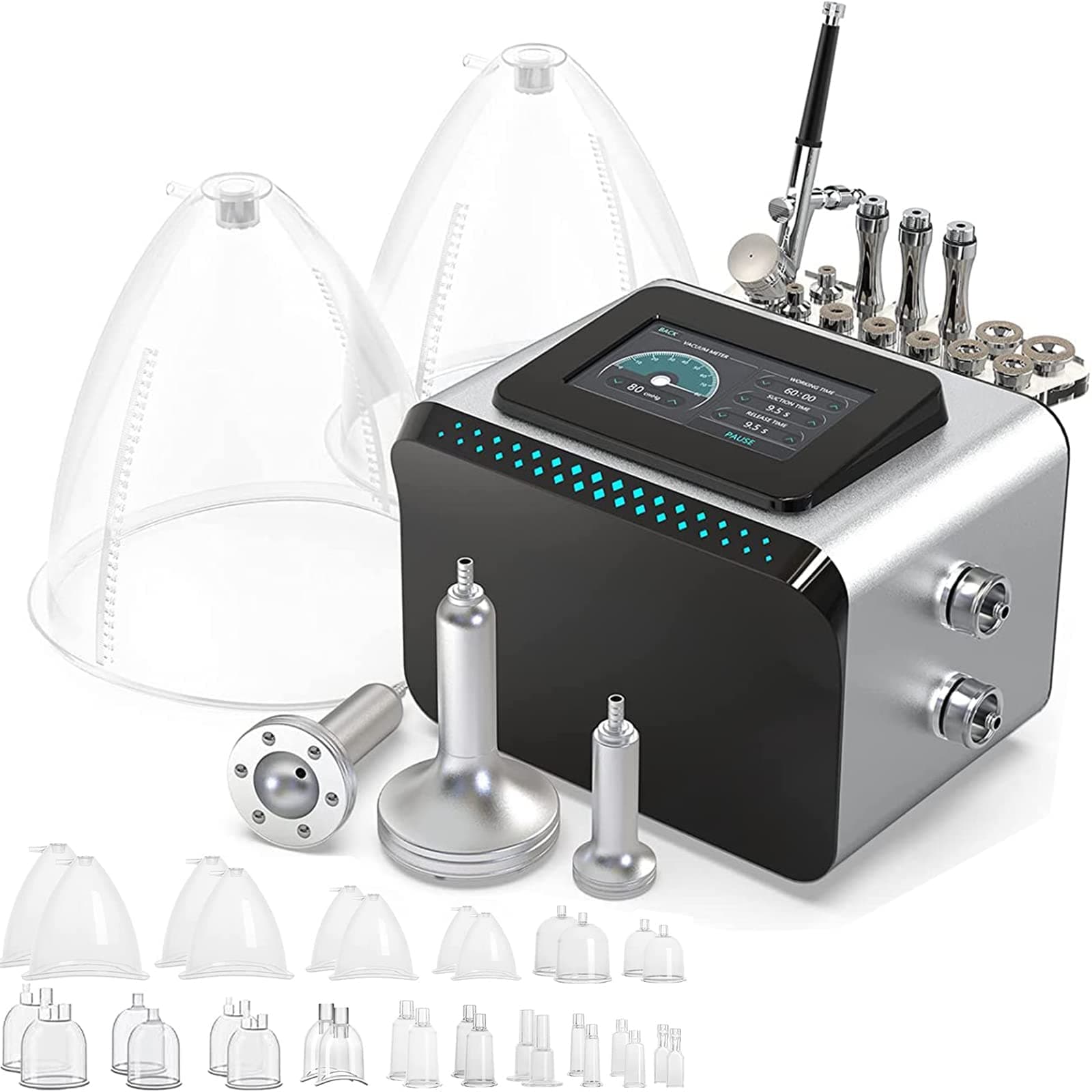 Meifuly Vacuum Therapy Machine, 3 in 1 Vacuum Cupping Sets, Skin Care and Airbrush Machine, with 1800ML and 1500ML Large Cups, 0-80 cmHg, 5 inch Touch Screen