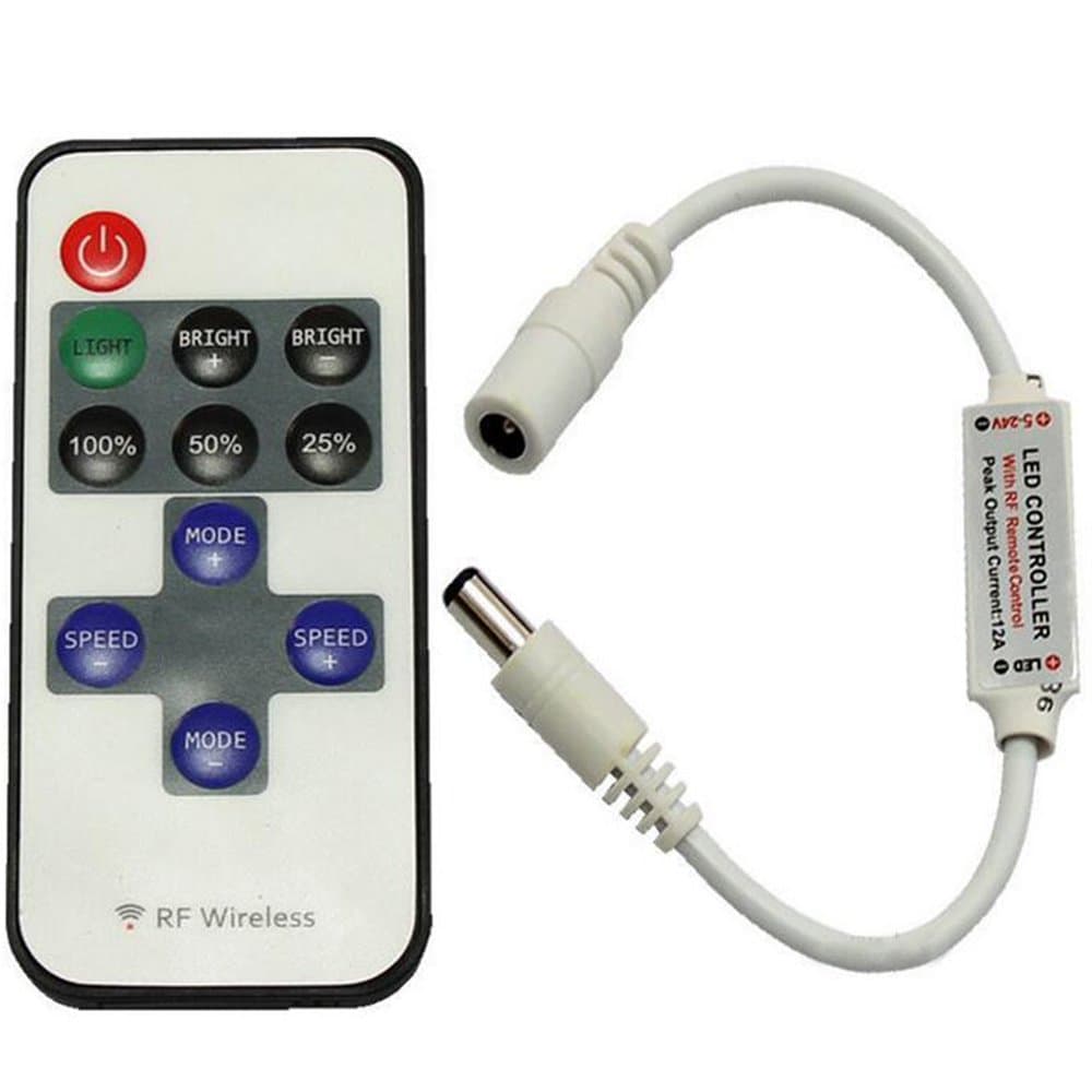 RF Mini Wireless Remote Controller for Single Color 3528 5050 LED Strip Lights, Wireless Remote Control with DC Connector for 12V DC Storefront Lights,LED Ribbon, Shelf Lights