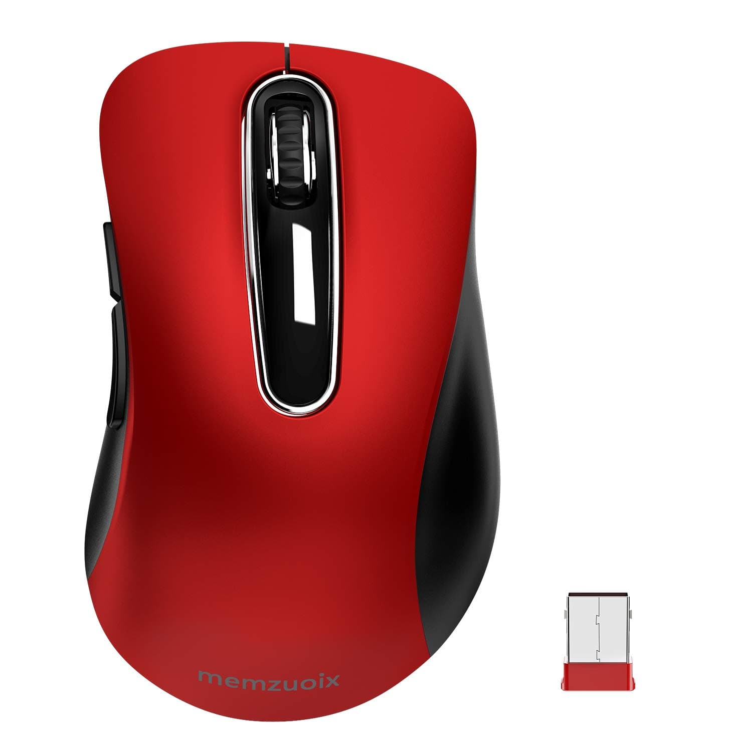 memzuoix 2.4G Wireless Mouse, 1400 DPI Mobile Optical Cordless with USB Receiver, Portable Computer Mice Wireless Mouse for Laptop, PC, Desktop, Macbook, 5 Buttons, Red